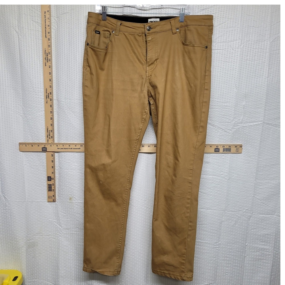 DKNY Mens Slim Straight Chino Pants Camel Tan Brown 36x32 Casual Trousers